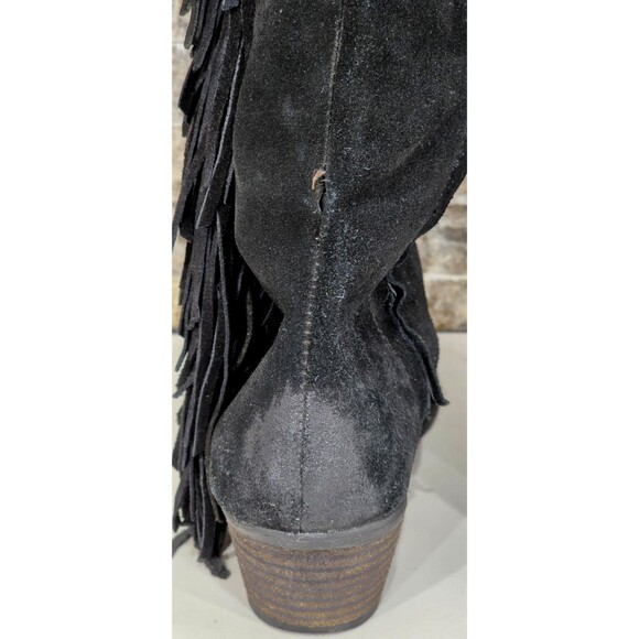 Naughty Monkey Suede Boots Over the Knee Fringe Black Boho Biker Western 8.5 - Picture 7 of 16